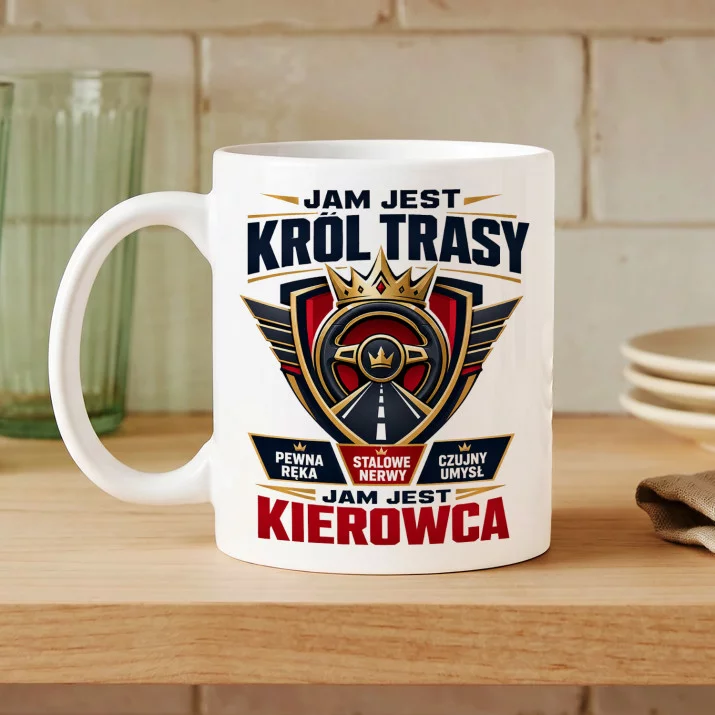 Kubek Z Nadrukiem Dla Kierowcy Prezent Dla Mężczyzny: Jak Jest Król Trasy Kubek Z Nadrukiem Dla Kierowcy Prezent Dla Mężczyzny: Jak Jest Król Trasy