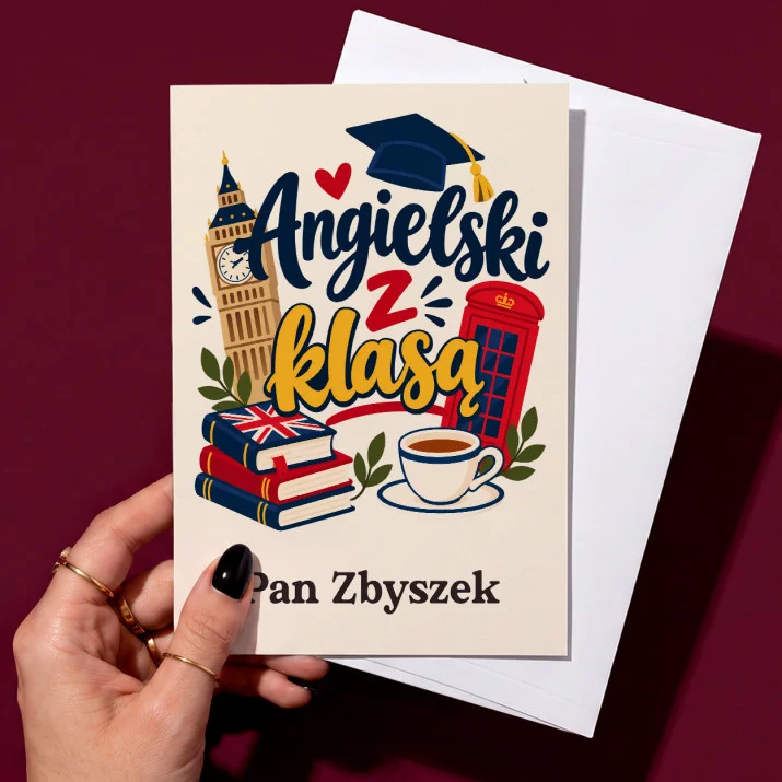 Kartka Personalizowana Dla Nauczyciela Angielskiego Prezent Dla Mężczyzny: Angielski Z Klasą Kartka Personalizowana Dla Nauczyciela Angielskiego Prezent Dla Mężczyzny: Angielski Z Klasą