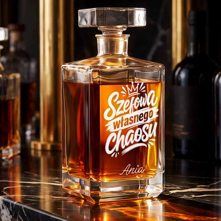 Karafka Do Whisky z Grawerem Dla Kobiety Prezent Dla Kobiety: Szefowa Własnego Chaosu