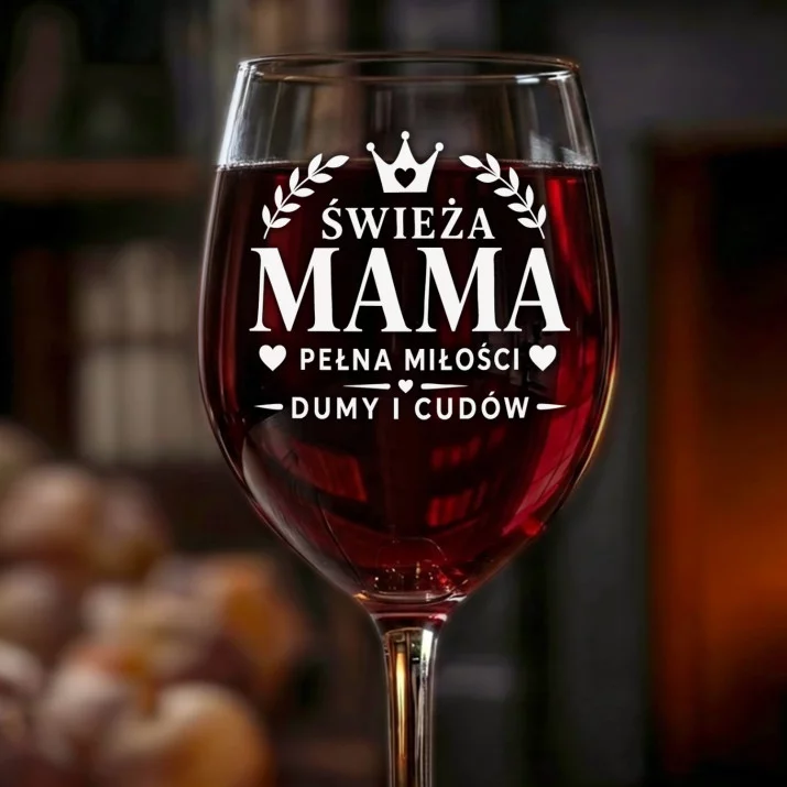 Kieliszek Do Wina Dla Świeżej Mamy Prezent Na Dzień Mamy Dla Kobiety: Świeża Mama Pełna Miłości