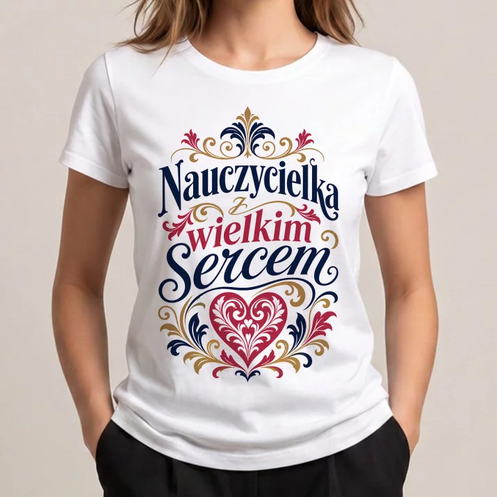 Koszulka Damska Biała Na Dzień Nauczyciela Prezent Dla Nauczyciela Kobiety: Ornamentalna Wdzięczność