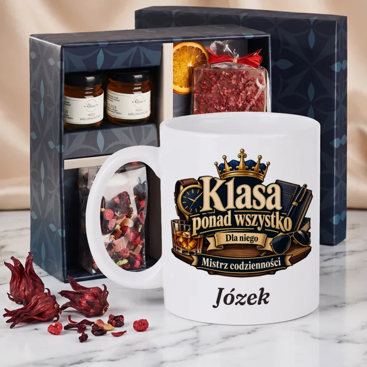 Zestaw Prezentowy z Kubkiem Na Dzień Mężczyzny Dla Mężczyzny: Klasa Ponad Wszystko Zestaw Prezentowy z Kubkiem Na Dzień Mężczyzny Dla Mężczyzny: Klasa Ponad Wszystko