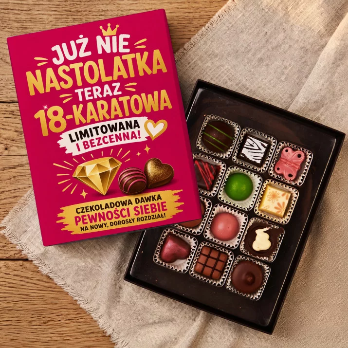 Czekoladki Na 18 Prezent Dla Kobiety: 18-Karatowa Jubilatka Czekoladki Na 18 Prezent Dla Kobiety: 18-Karatowa Jubilatka