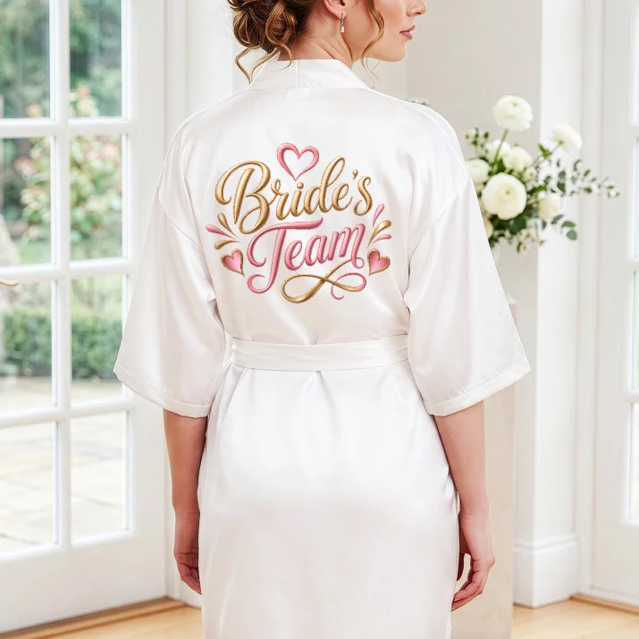 Szlafrok Satynowy Dla Druhny Prezent Dla Kobiety: Bride`S Team Szlafrok Satynowy Dla Druhny Prezent Dla Kobiety: Bride`S Team