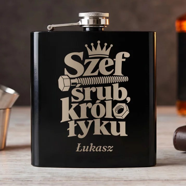 Piersiówka Z Grawerem Dla Majsterkowicza Prezent Dla Mężczyzny: Szef Śrub, Król Łyku