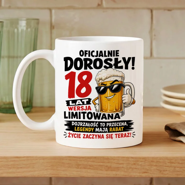 Kubek Z Nadrukiem Na 18 Urodziny Prezent Dla Mężczyzny: Oficjalnie Dorosły 18 Kubek Z Nadrukiem Na 18 Urodziny Prezent Dla Mężczyzny: Oficjalnie Dorosły 18