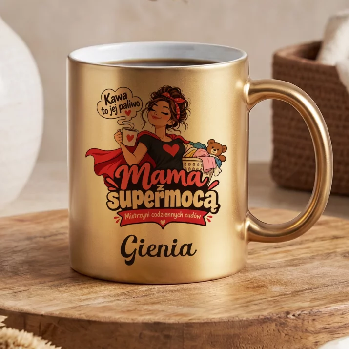 Złoty Kubek Na Dzień Mamy Prezent Dla Mamy Kobiety: Mama Z Supermocą