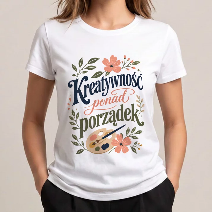 Koszulka Damska Biała Dla Artystycznej Duszy Prezent Dla Kobiety: Botaniczna Twórcza Swoboda