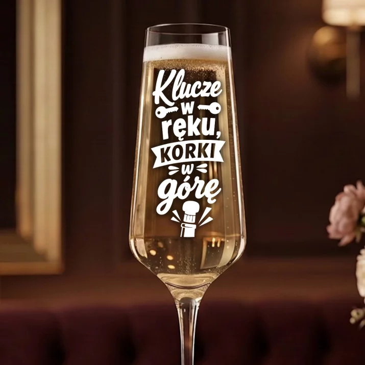 Kieliszek Do Szampana Z Grawerem Na Nowy Dom Prezent Dla Kobiety: Nowe Klucze I Korki