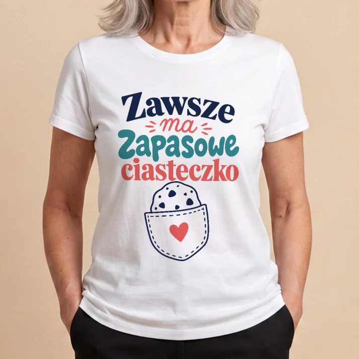 Koszulka Damska Biała Na Dzień Babci Prezent Dla Babci Kobiety: Ciasteczkowa Ironia