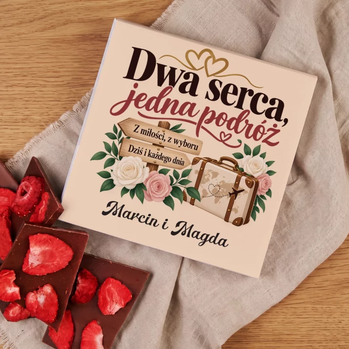 Czekolada z Truskawkami Dla Pary Młodej Prezent Na Ślub Dla Pary: Dwa Serca, Jedna Podróż Czekolada z Truskawkami Dla Pary Młodej Prezent Na Ślub Dla Pary: Dwa Serca, Jedna Podróż