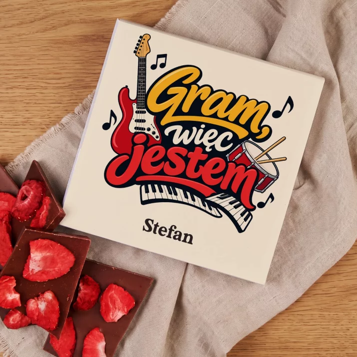 Czekolada z Truskawkami Dla Muzyka Prezent Dla Mężczyzny: Gram, Więc Jestem Czekolada z Truskawkami Dla Muzyka Prezent Dla Mężczyzny: Gram, Więc Jestem