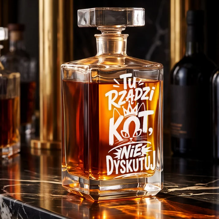 Karafka Do Whisky z Grawerem Dla Kociary Prezent: Kocia Królowa Chaosu Karafka Do Whisky z Grawerem Dla Kociary Prezent: Kocia Królowa Chaosu