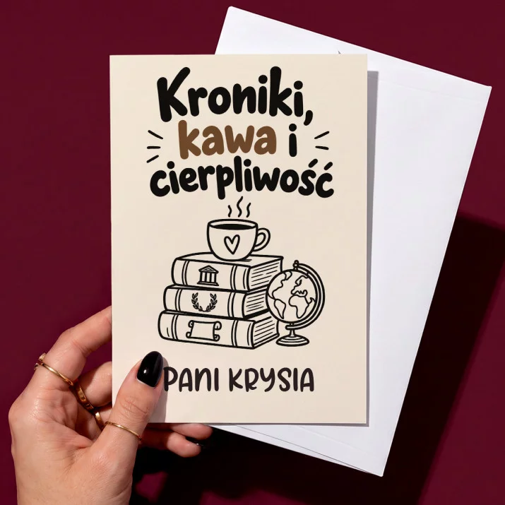 Kartka Personalizowana Dla Nauczycielki Historii Prezent Na Dzień Nauczyciela Dla Kobiety: Kroniki, Kawa I Kartka Personalizowana Dla Nauczycielki Historii Prezent Na Dzień Nauczyciela Dla Kobiety: Kroniki, Kawa I