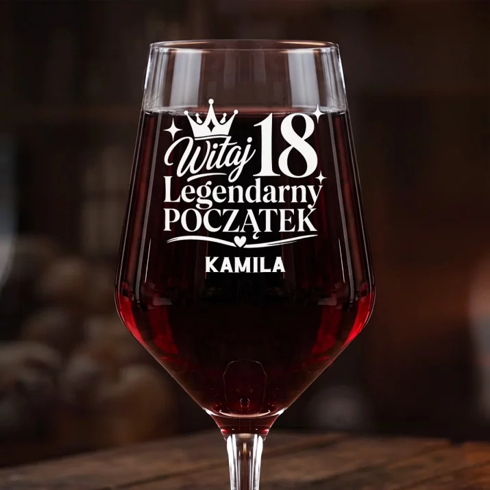 Mega Kieliszek Do Wina z Grawerem Na 18 Urodziny Prezent Dla Kobiety: Legendarny Początek 18 Mega Kieliszek Do Wina z Grawerem Na 18 Urodziny Prezent Dla Kobiety: Legendarny Początek 18