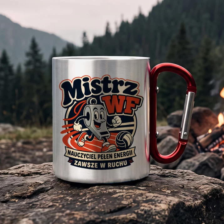 Kubek Metalowy z Karabińczykiem Dla Nauczyciela Wf Prezent Na Dzień Nauczyciela Dla Mężczyzny: Retro Maskotka Sportowa Kubek Metalowy z Karabińczykiem Dla Nauczyciela Wf Prezent Na Dzień Nauczyciela Dla Mężczyzny: Retro Maskotka Sportowa
