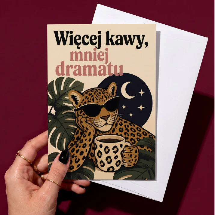 Kartka z Życzeniami Na Nowy Rok Dla Kobiety: Kawowy Kot Kartka z Życzeniami Na Nowy Rok Dla Kobiety: Kawowy Kot