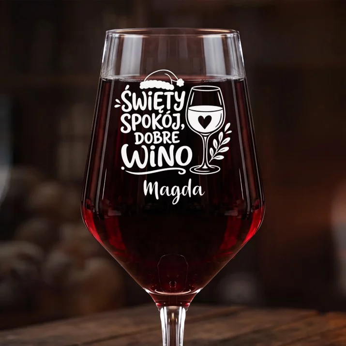 Mega Kieliszek Do Wina z Grawerem Na Mikołaja Prezent Dla Kobiety: Święty Spokój, Dobre Wino Mega Kieliszek Do Wina z Grawerem Na Mikołaja Prezent Dla Kobiety: Święty Spokój, Dobre Wino