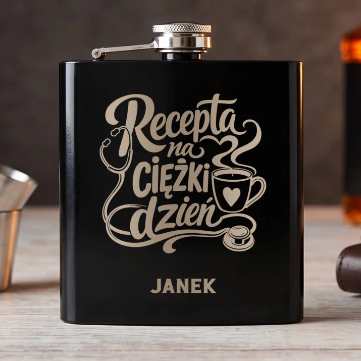 Piersiówka Z Grawerem Dla Lekarza Prezent Dla Mężczyzny: Recepta Na Ciężki Dzień Piersiówka Z Grawerem Dla Lekarza Prezent Dla Mężczyzny: Recepta Na Ciężki Dzień
