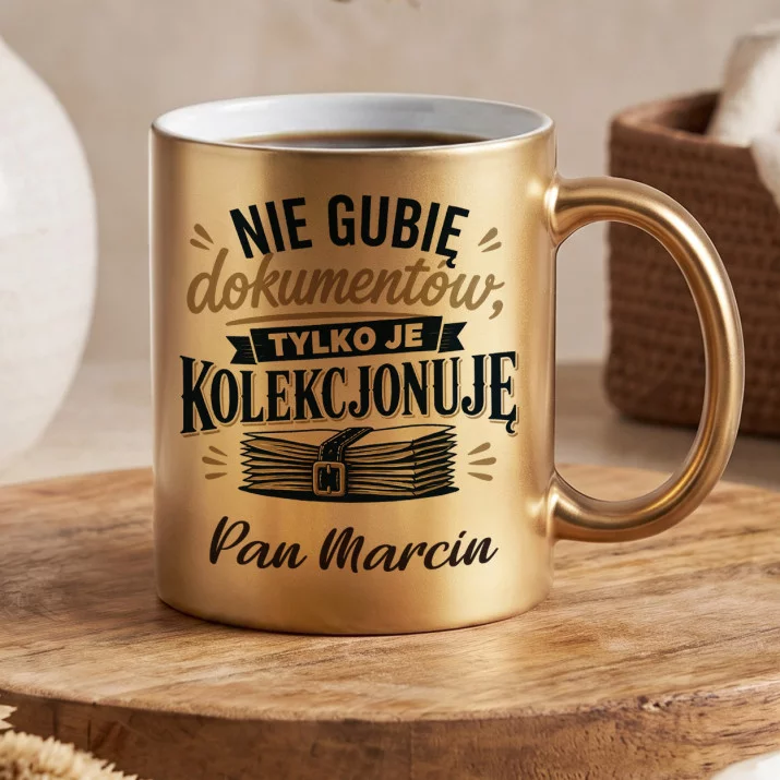 Złoty Kubek Dla Nauczyciela Prezent Na Dzień Nauczyciela Dla Mężczyzny: Nie Gubię Dokumentów