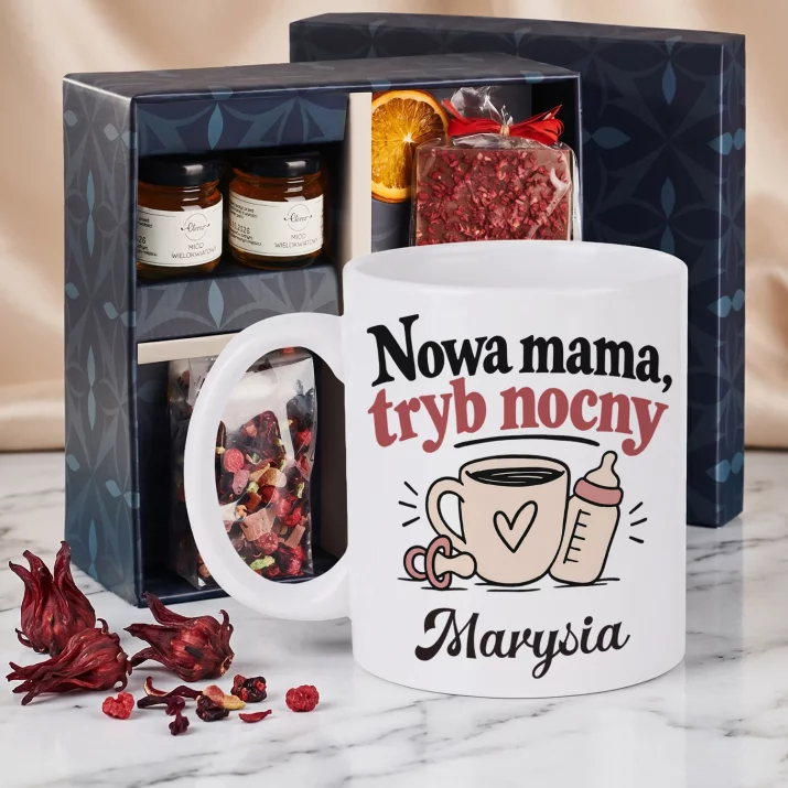 Zestaw Prezentowy z Kubkiem Na Narodziny Dziecka Dla Kobiety: Nowa Mama, Tryb Nocny Zestaw Prezentowy z Kubkiem Na Narodziny Dziecka Dla Kobiety: Nowa Mama, Tryb Nocny