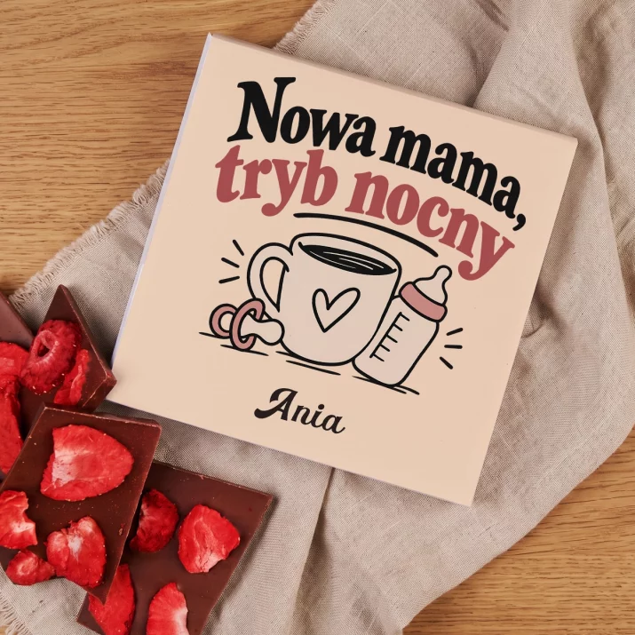 Czekolada z Truskawkami Na Narodziny Dziecka Prezent Dla Kobiety: Nowa Mama, Tryb Nocny Czekolada z Truskawkami Na Narodziny Dziecka Prezent Dla Kobiety: Nowa Mama, Tryb Nocny