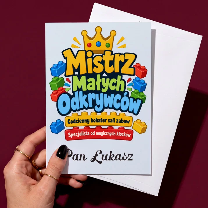 Kartka Personalizowana Na Dzień Nauczyciela W Przedszkolu Prezent Dla Nauczyciela Mężczyzny: Mistrz Małych Odkrywców