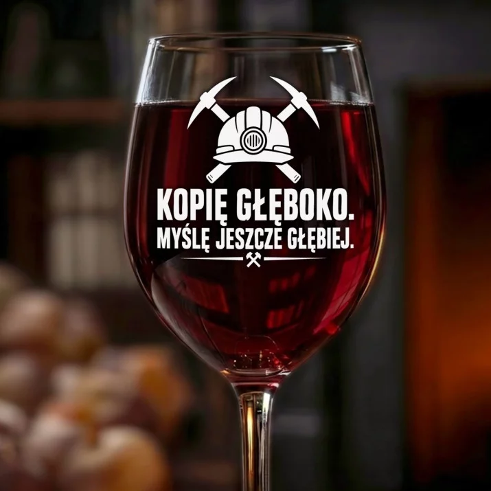 Kieliszek Do Wina Na Barbórkę Prezent Dla Górnika Mężczyzny: Kopię Głęboko - Myślę Głębiej