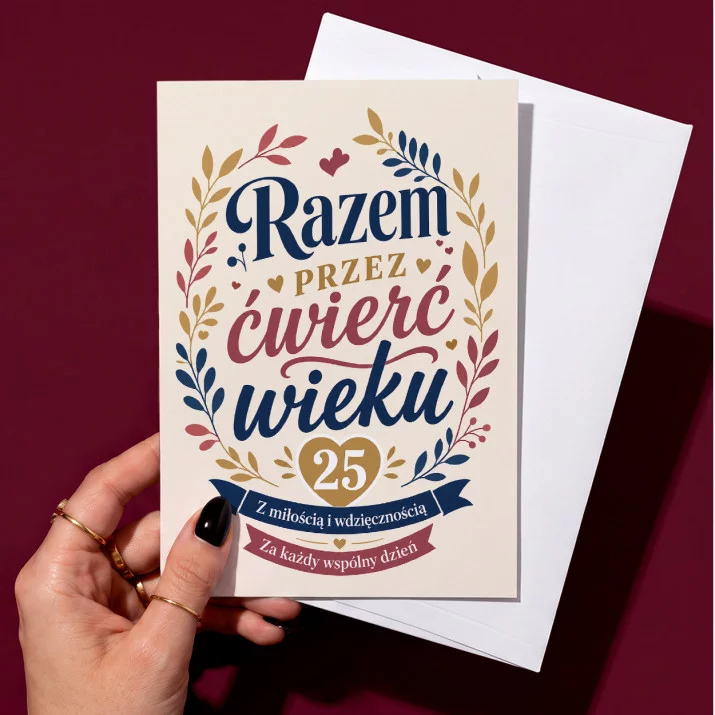 Kartka z Życzeniami Na 25 Lecie Ślubu Dla Pary: Srebrna Miłość Kartka z Życzeniami Na 25 Lecie Ślubu Dla Pary: Srebrna Miłość