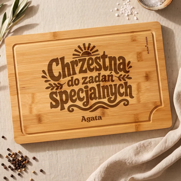 Deska Do Krojenia z Grawerem Dla Chrzestnej Prezent Dla Kobiety: Chrzestna Do Zadań Deska Do Krojenia z Grawerem Dla Chrzestnej Prezent Dla Kobiety: Chrzestna Do Zadań