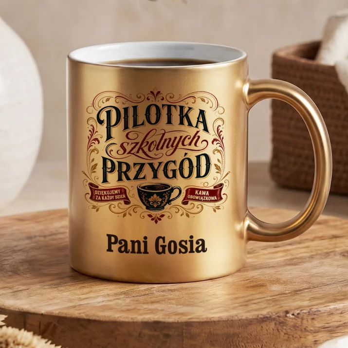 Złoty Kubek Dla Wychowawczyni Prezent Dla Kobiety: Pilotka Szkolnych Przygód