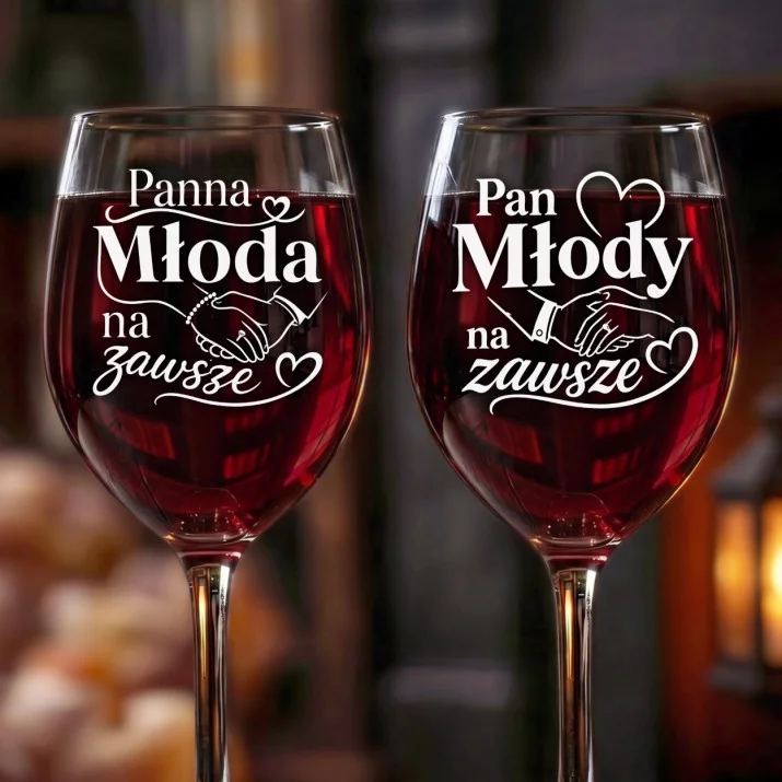 Dwa Kieliszki Do Wina Dla Młodych Prezent Na Ślub Dla Pary: Para Na Zawsze