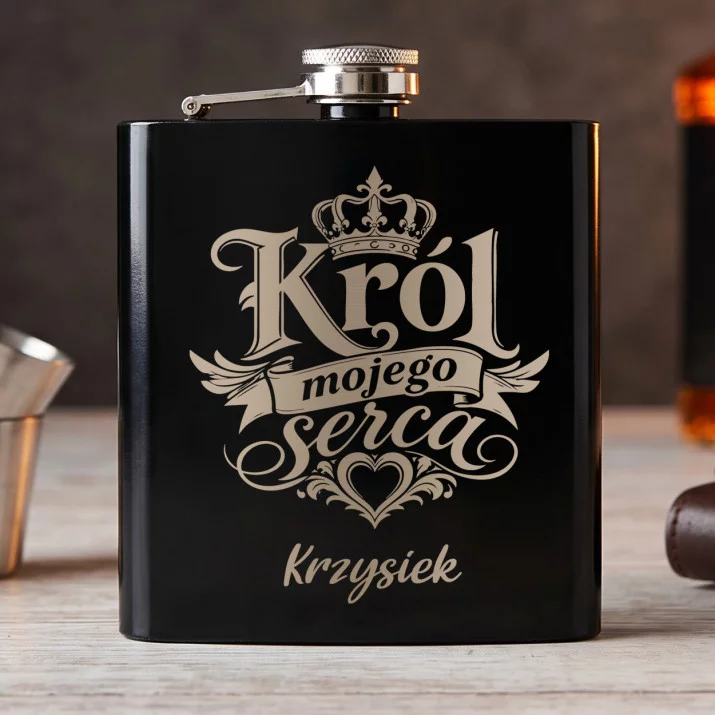 Piersiówka z Grawerem Na Walentynki Prezent Na Rocznicę Dla Mężczyzny: Król Mojego Serca
