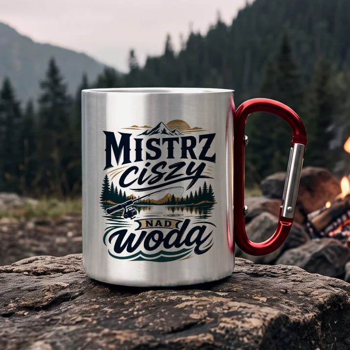 Kubek Metalowy z Karabińczykiem Dla Wędkarza Prezent Dla Mężczyzny: Cisza Nad Wodą Kubek Metalowy z Karabińczykiem Dla Wędkarza Prezent Dla Mężczyzny: Cisza Nad Wodą