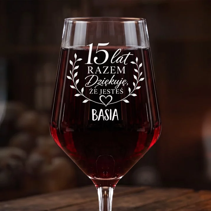 Mega Kieliszek Do Wina z Grawerem Na 15 Rocznicę Ślubu Prezent Dla Kobiety: 15 Lat Razem - Dziękuję