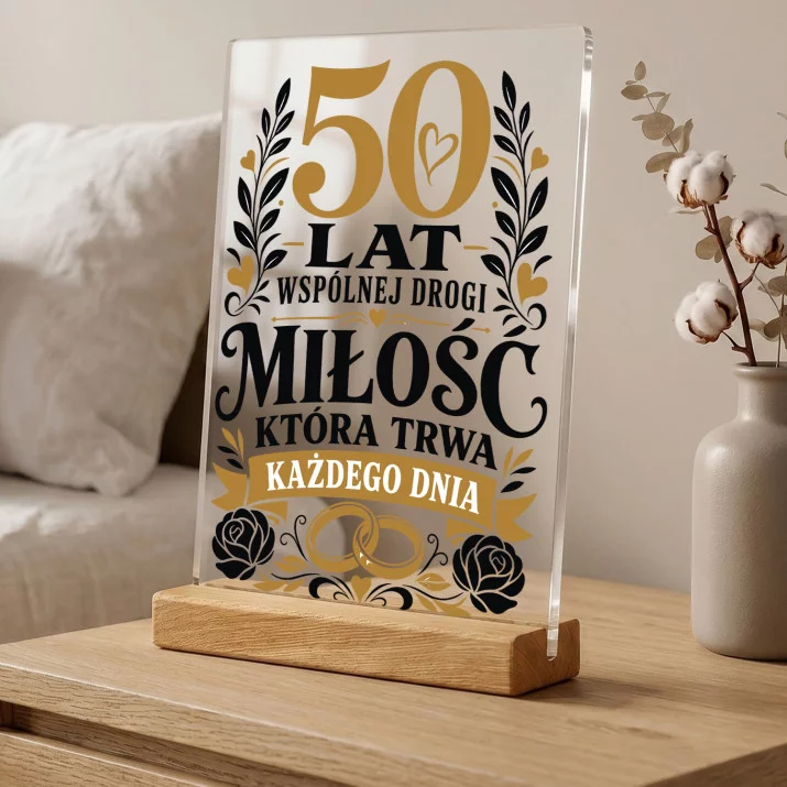 Druk Na Szkle Na 50 Rocznicę Ślubu Prezent Dla Kobiety: Złota 50 – Miłość