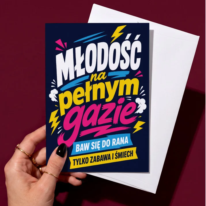 Kartka z Życzeniami Dla Młodych Na Ślub Dla Pary: Pełen Gaz Młodości