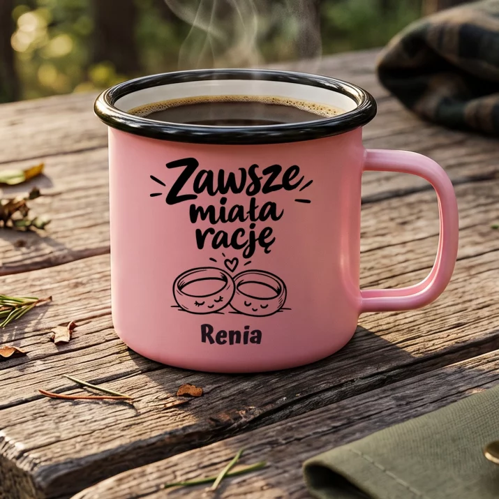 Kubek Emaliowany Na 25 Rocznicę Ślubu Prezent Dla Kobiety: Zawsze Miała Rację Kubek Emaliowany Na 25 Rocznicę Ślubu Prezent Dla Kobiety: Zawsze Miała Rację