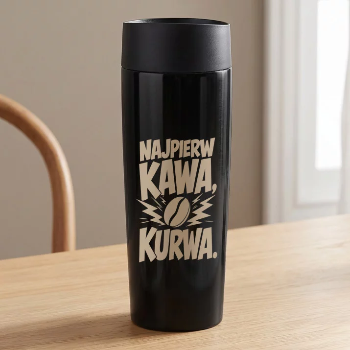 Kubek Termiczny Na Mikołajki Prezent Dla Mężczyzny: Najpierw Kawa, Kurwa.
