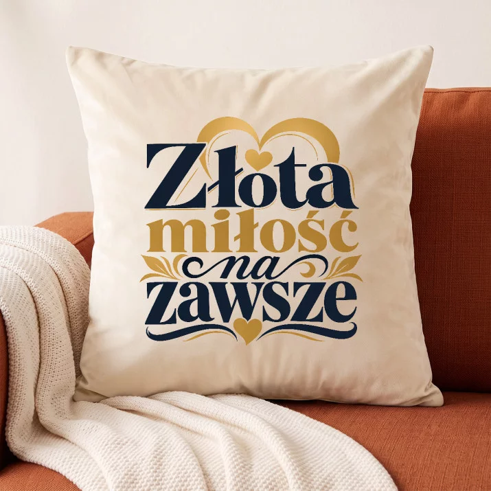 Poduszka Dekoracyjna Na 50 Rocznicę Ślubu Prezent Dla Pary: Złota Elegancja Poduszka Dekoracyjna Na 50 Rocznicę Ślubu Prezent Dla Pary: Złota Elegancja