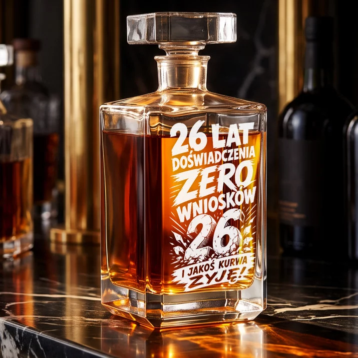 Karafka Do Whisky z Grawerem Na 26 Urodziny Prezent: Zero Wniosków Karafka Do Whisky z Grawerem Na 26 Urodziny Prezent: Zero Wniosków