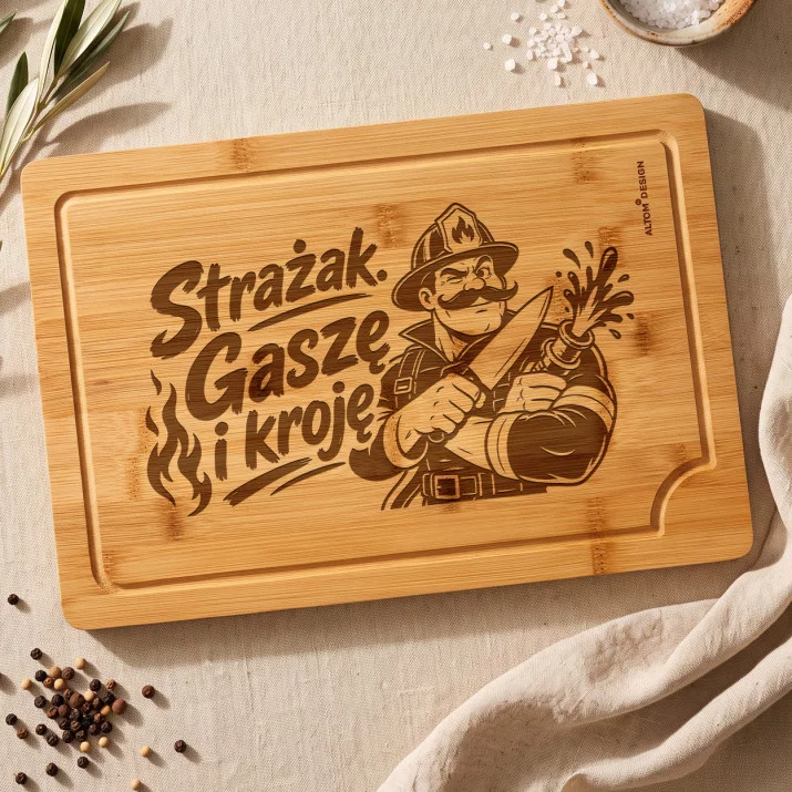 Deska Do Krojenia Dla Strażaka Prezent Dla Mężczyzny: Ogień I Nóż Deska Do Krojenia Dla Strażaka Prezent Dla Mężczyzny: Ogień I Nóż