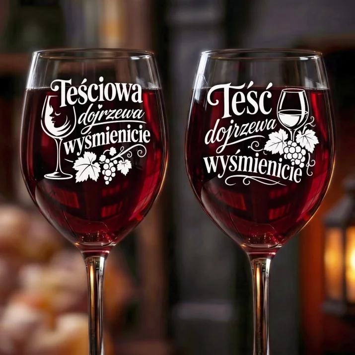 Dwa Kieliszki Do Wina Dla Teściów Prezent Dla Pary: Dojrzali Teściowie