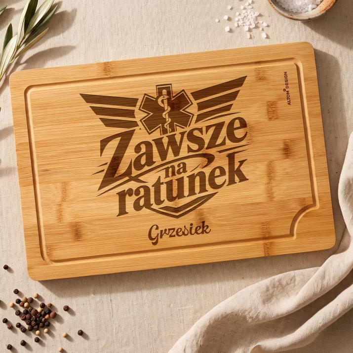 Deska Do Krojenia z Grawerem Dla Ratownika Medycznego Prezent Dla Mężczyzny: Zawsze Na Ratunek Deska Do Krojenia z Grawerem Dla Ratownika Medycznego Prezent Dla Mężczyzny: Zawsze Na Ratunek