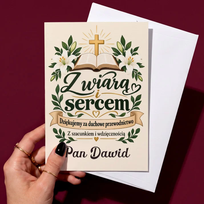 Kartka Personalizowana Dla Nauczyciela Religii Prezent Na Dzień Nauczyciela Dla Mężczyzny: Z Wiarą I Sercem Kartka Personalizowana Dla Nauczyciela Religii Prezent Na Dzień Nauczyciela Dla Mężczyzny: Z Wiarą I Sercem