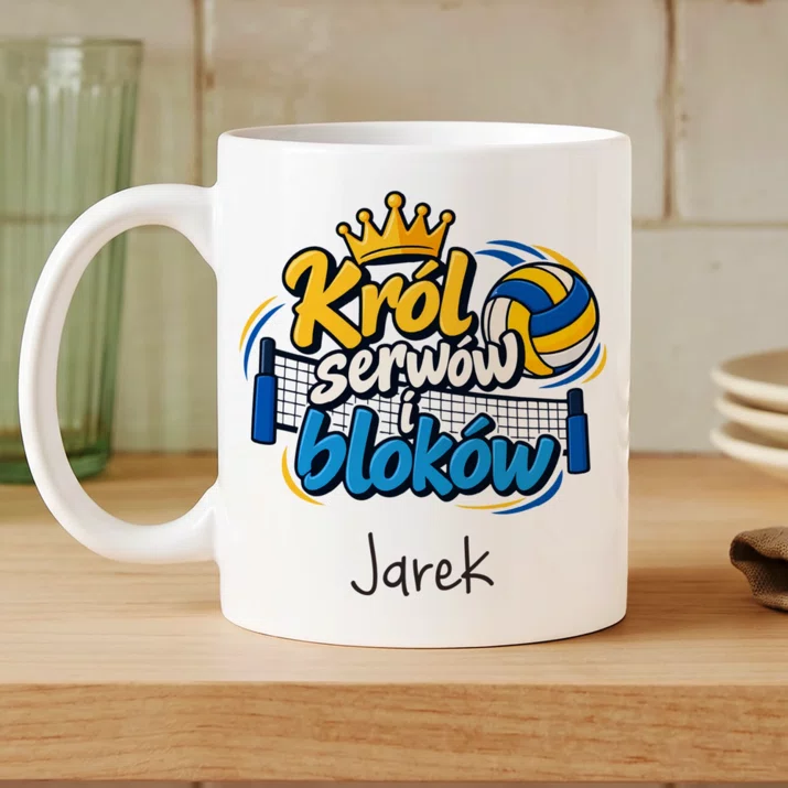 Kubek Personalizowany Dla Siatkarza Prezent Dla Mężczyzny: Król Serwów I Bloków Kubek Personalizowany Dla Siatkarza Prezent Dla Mężczyzny: Król Serwów I Bloków