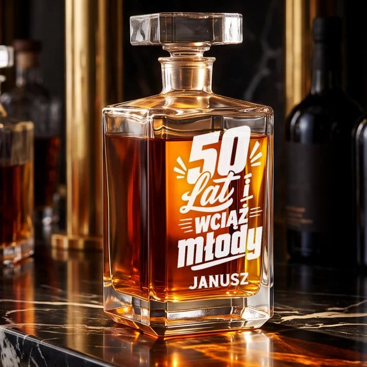 Karafka Do Whisky z Grawerem Na Złote Gody Prezent Dla Mężczyzny: 50 Lat I Wciąż Młody