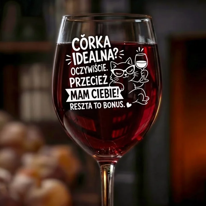 Kieliszek Do Wina Dla Córki Dorosłej Prezent Dla Kobiety: Córka Idealna - Kot