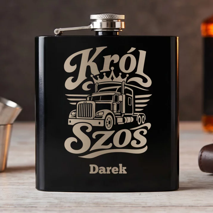 Piersiówka Z Grawerem Dla Kierowcy Ciężarówki Prezent Dla Mężczyzny: Król Szos Piersiówka Z Grawerem Dla Kierowcy Ciężarówki Prezent Dla Mężczyzny: Król Szos