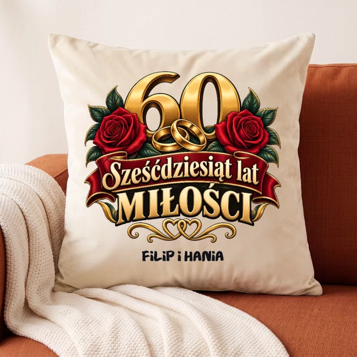 Poduszka Dekoracyjna Na 60 Rocznicę Ślubu Prezent Na Walentynki Dla Pary: Sześćdziesiąt Lat Miłości